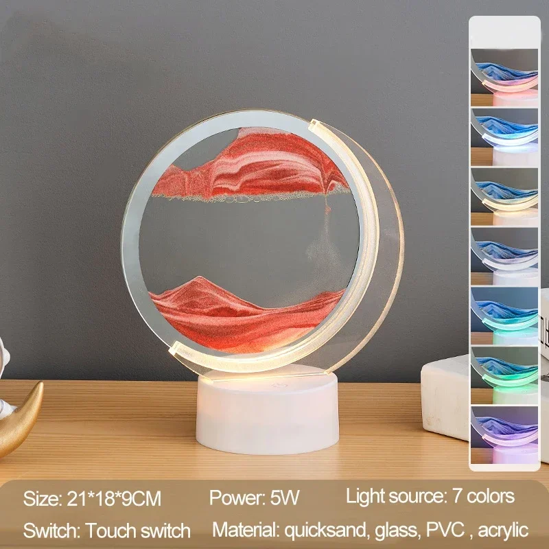 Imagem -04 - Paisagem em Movimento Areia Arte Candeeiro de Mesa Areia Movediça Led Night Light com Cores Usb Ampulheta Lâmpadas Cabeceira Decoração para Casa Presente 3d