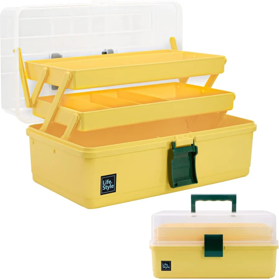 

13 inch Art Craft Organizer Storage Box with 3 Layer Multipurpose Plastic Tool Box with Handle for Sewing Art Supply Medicine N