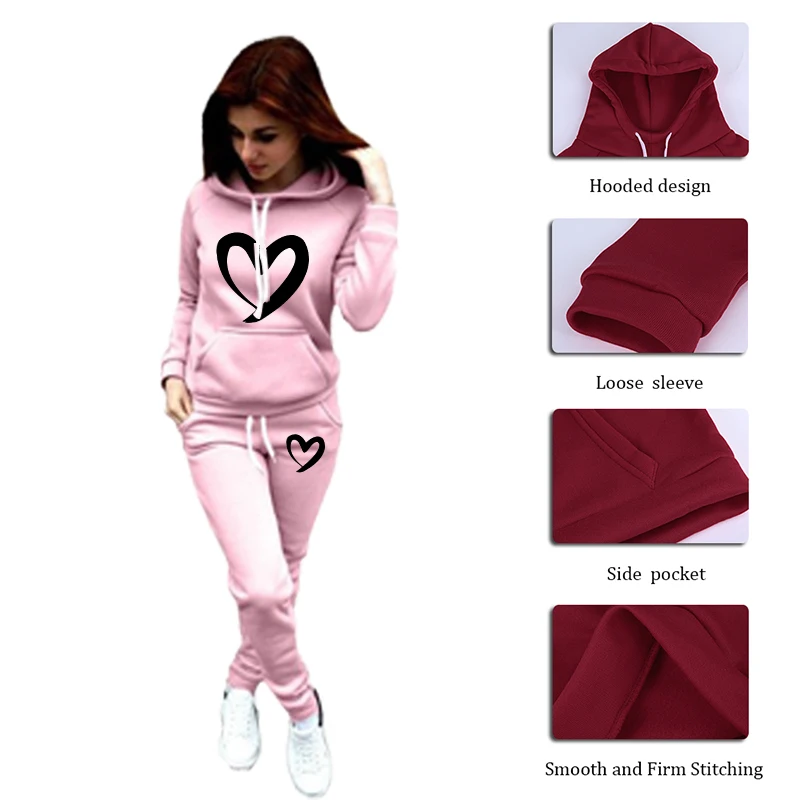 Fashion Women Track Suits Sports Wear Jogging Suits Ladies Hooded Tracksuit Set Clothes Hoodies+Sweatpants Sweat Suits