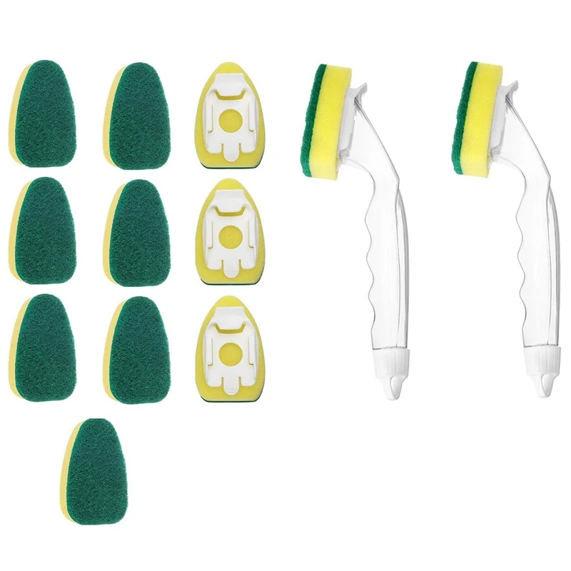 Sikat Pencuci Piring Sikat Spons Tongkat Piring Tugas Berat, Sikat Gosok Dapur Anti Gores untuk Piring, Pegangan Spons Pembersih Wastafel