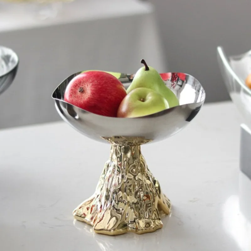 Stainless Steel Fruit Plates Candy Box Dessert Plate Salad Bowl Metal Pallet Island Counter Decor Kitchen Tableware Accessories