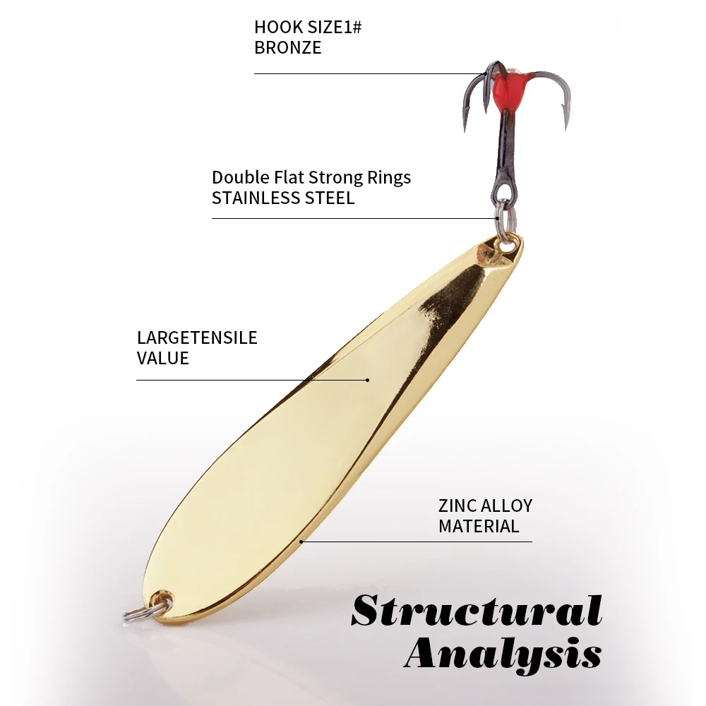 FTK 버티컬 지그 겨울 얼음 낚시 루어 골든 실버 73mm 12g 메탈 스푼베이트 트레블 훅 포함 농어 및 파이크 낚시용
