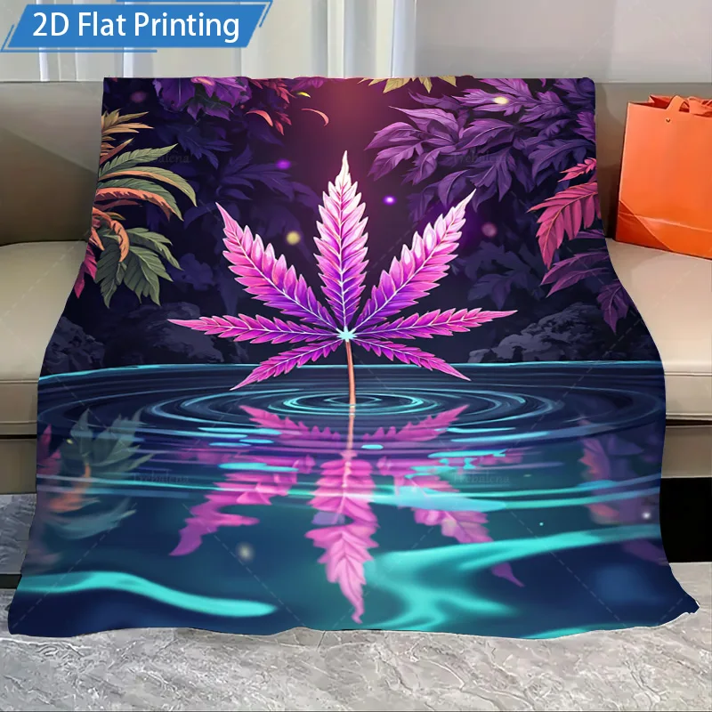 

1 шт. фланелевое одеяло, флисовое одеяло с психоделическими фиолетовыми листьями - яркий дизайн с отражением природы