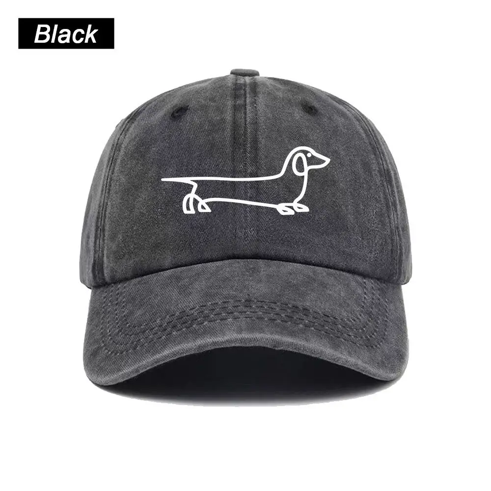 Vintage Washed Baseball Cap Dachshund Outline Simple Dog Print Graphic Unisex Streetwear Casual Trucker Style Summer Cotton Hat