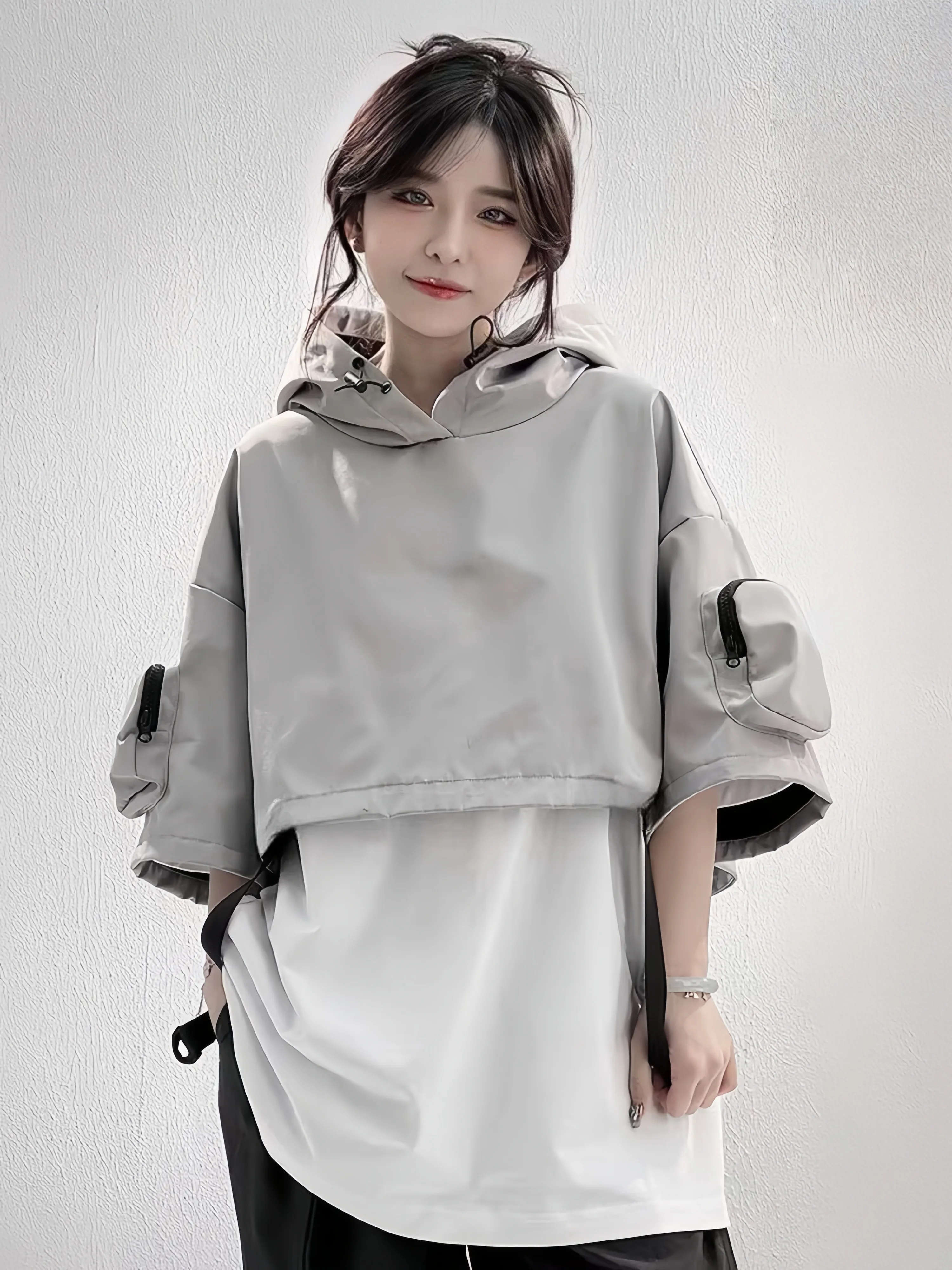 Techwear Hooded Cropped Jacket for Men Women Autumn Summer Cyberpunk Stage Performance HipHop Street Dance Costume alt clothing - view 5