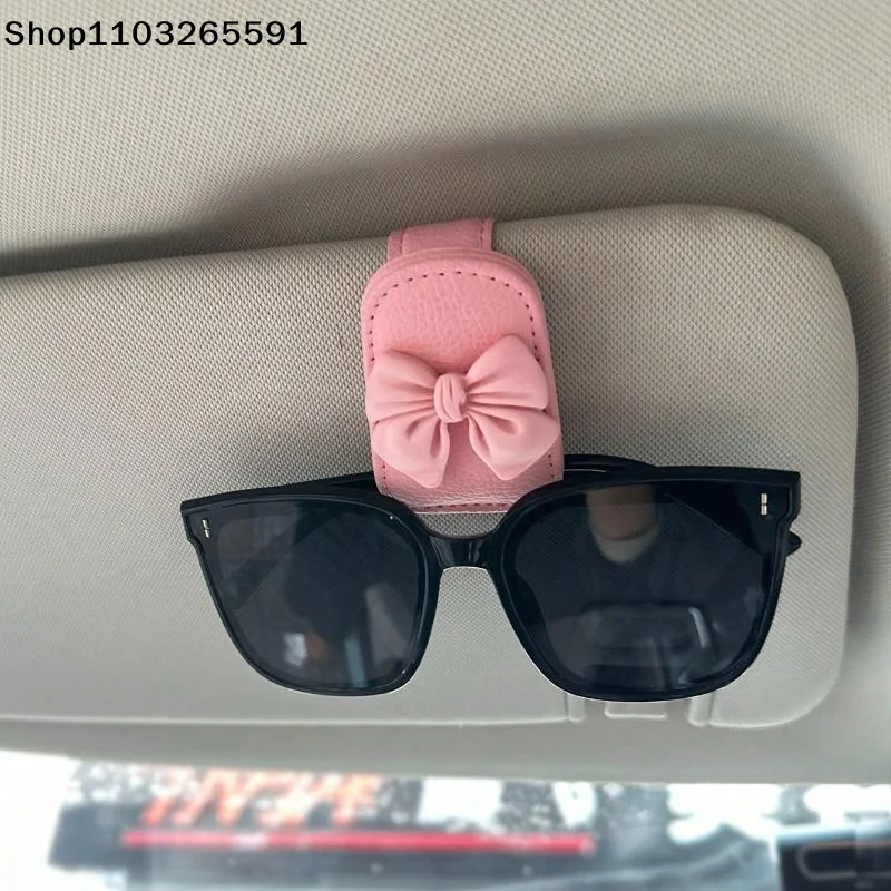 Sunglasses Storage Rack Car Interior Magnetic Leather Glasses Eyeglass Clip Ticket Card Clip Cute Bow Car Sun Visor Glasses Clip