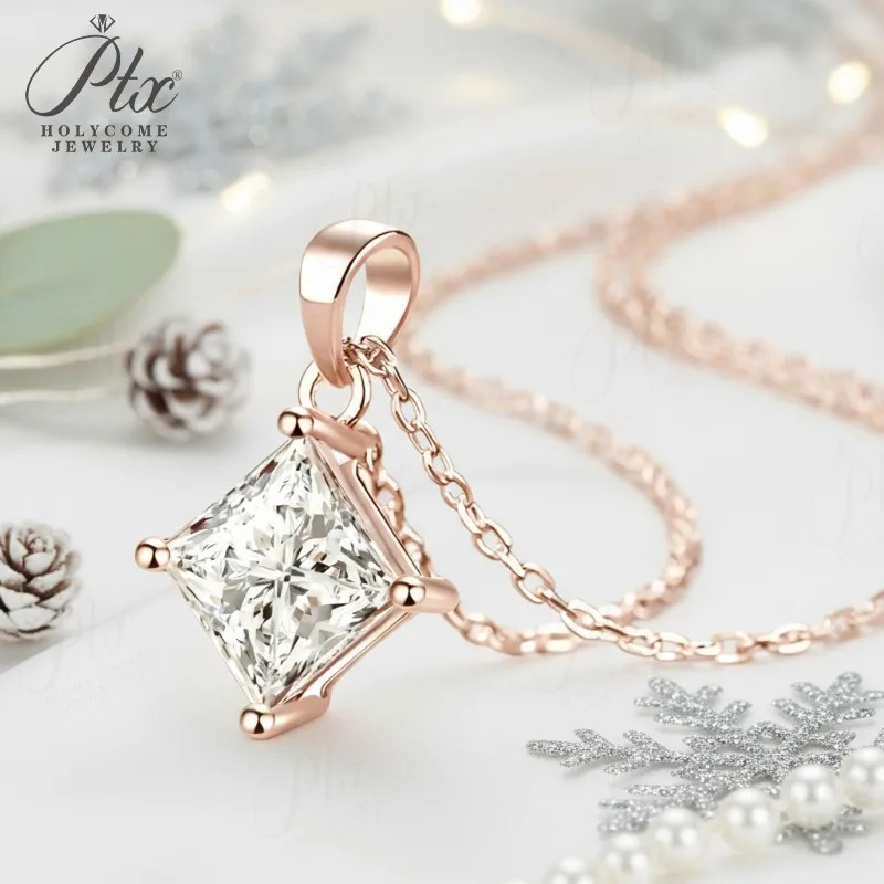Moissanite Necklace 925 Sterling Silver Princess Cut 13CT D-Color Classic Solitaire Pendant for Women Christmas Daily Wear