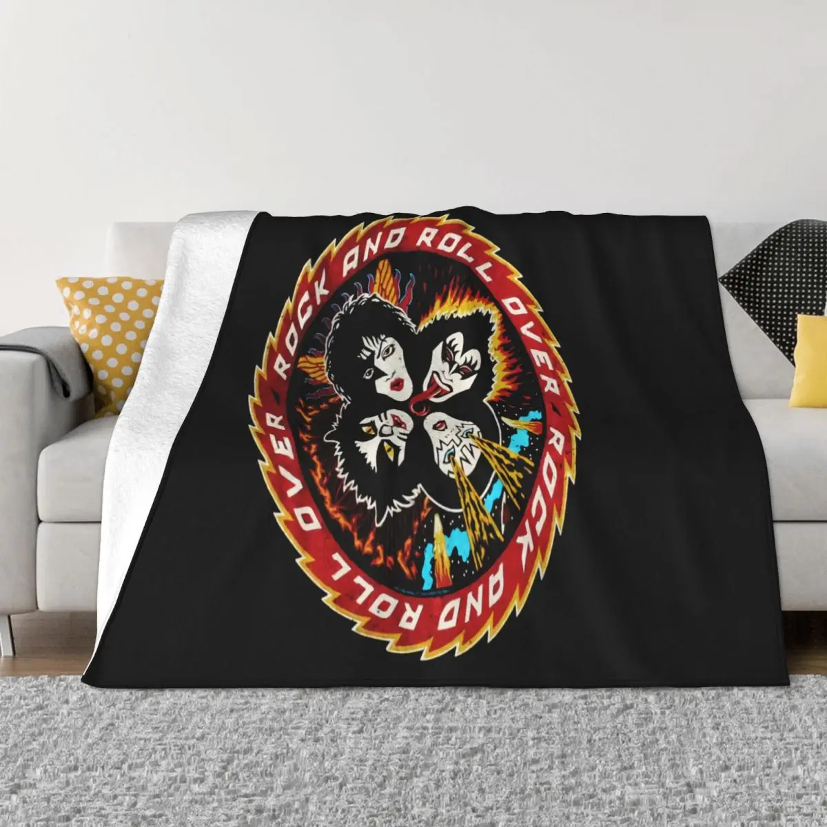 Print T Short Printing Kiss T Rock Roll Over 100 Official Classic Rock Gen High Quanlity Middle Aged Throw Blanket