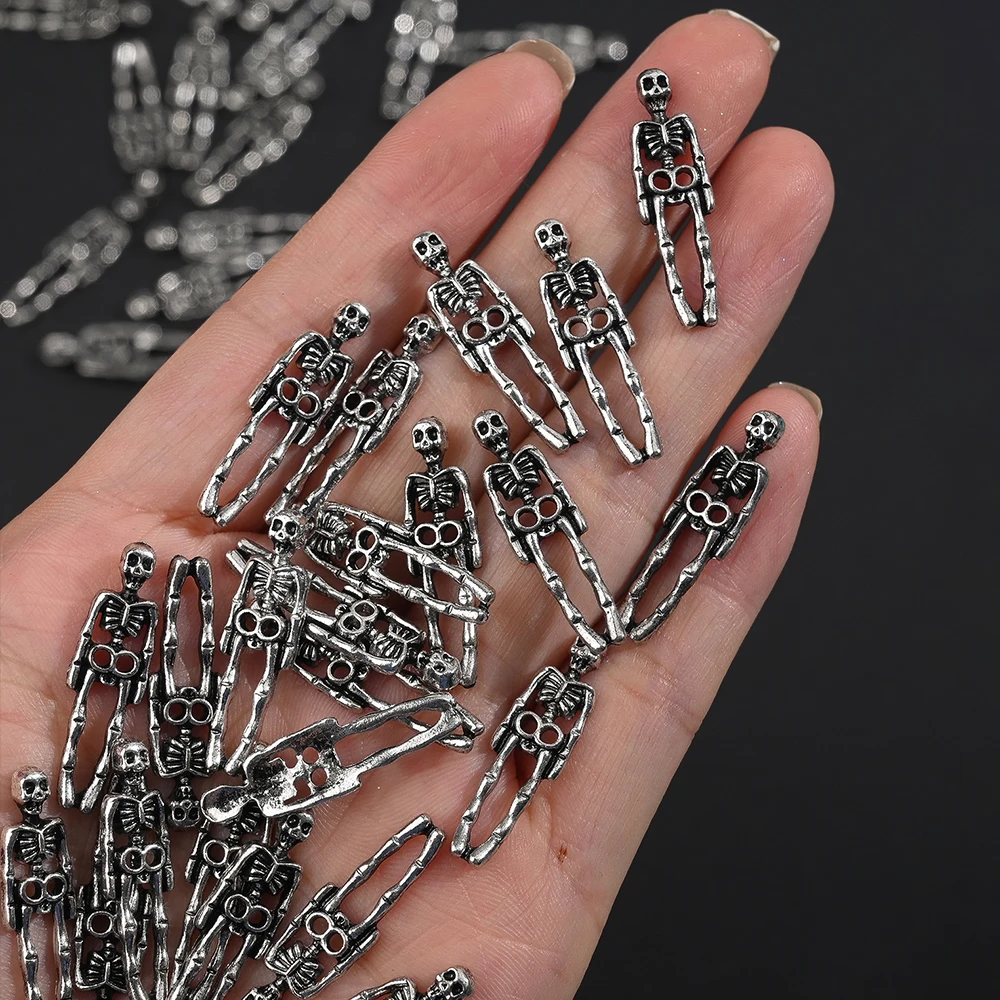 10 個 3D レトロスケルトンマンネイルチャームパンクハロウィン銀色合金スケルトンネイルアートの装飾 DIY 工芸品マニキュア供給