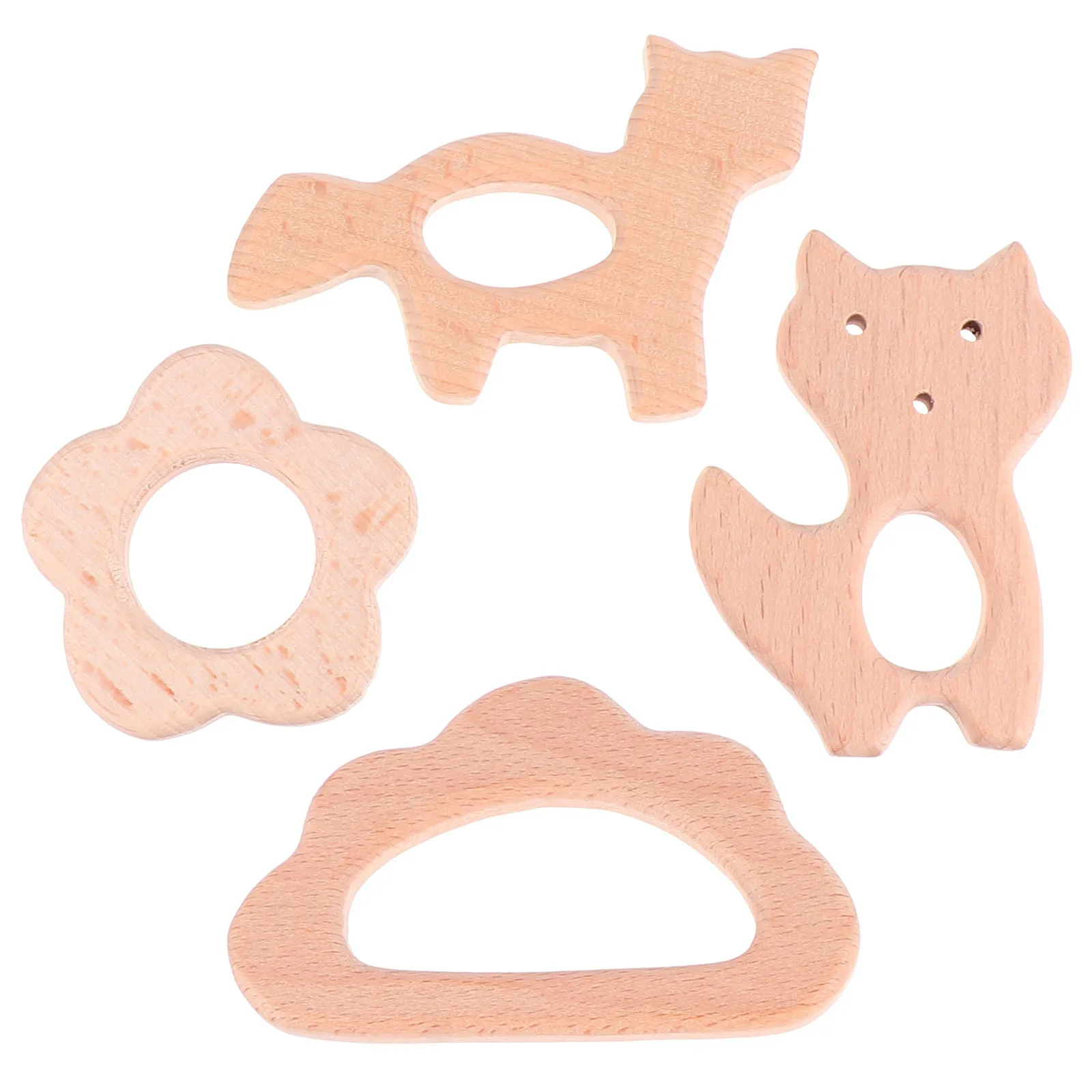 

4Pcs Baby Wooden Cartoon Animal Molar Teether Chewing Tools Soothing Infant Teething Aid Baby Molar Toy Teething Tool