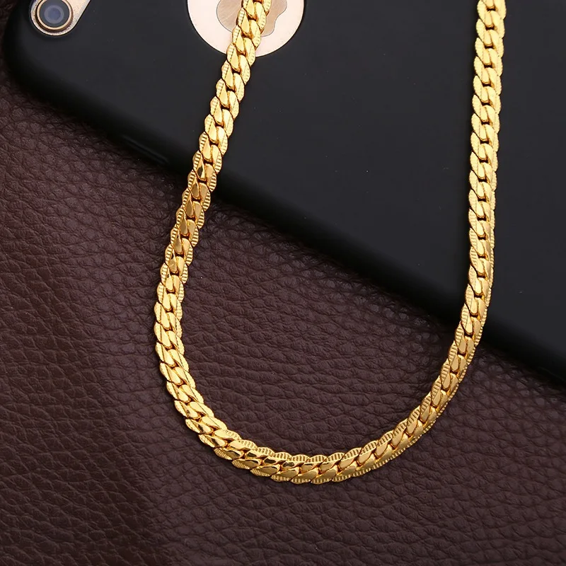 Silver 18K Gold Color 5MM Chain Bracelets Neckalce for Women Men Fashion Party Wedding Jewelry Sets Gifts