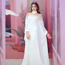 Customized Evening Chiffon Pearl Pleat Prom Cocktail A-line High Collar Bespoke Occasion Gown Long Dresses