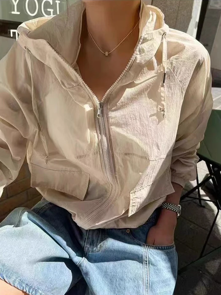 

Spring Summer Women's Hooded UV Protection Clothing Side Dstring Unique Design ort Outerwear Top Korean Sle