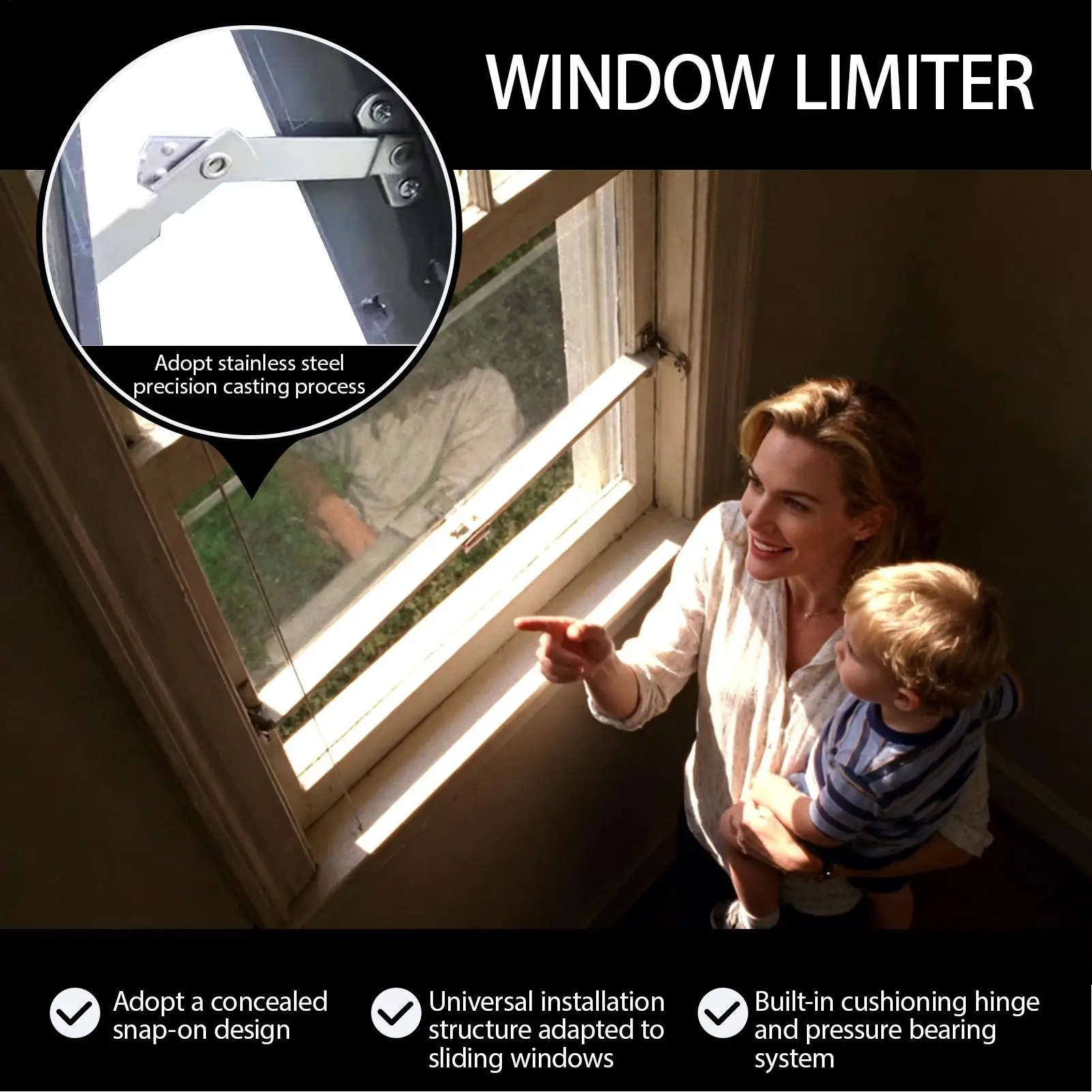 بابية نافذة قفل نافذة أقفال أمان الطفل مقيد الحرس سدادة الفولاذ المقاوم للصدأ الأمن للمنزل RV فناء المنزل #2