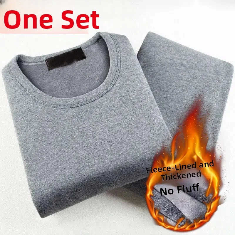 Men's Fleece Lined Slim Fit round Neck Pullover Thermal Underwear Set Casual Comfortable Warmth Two Piece Suit for Autumn Winter