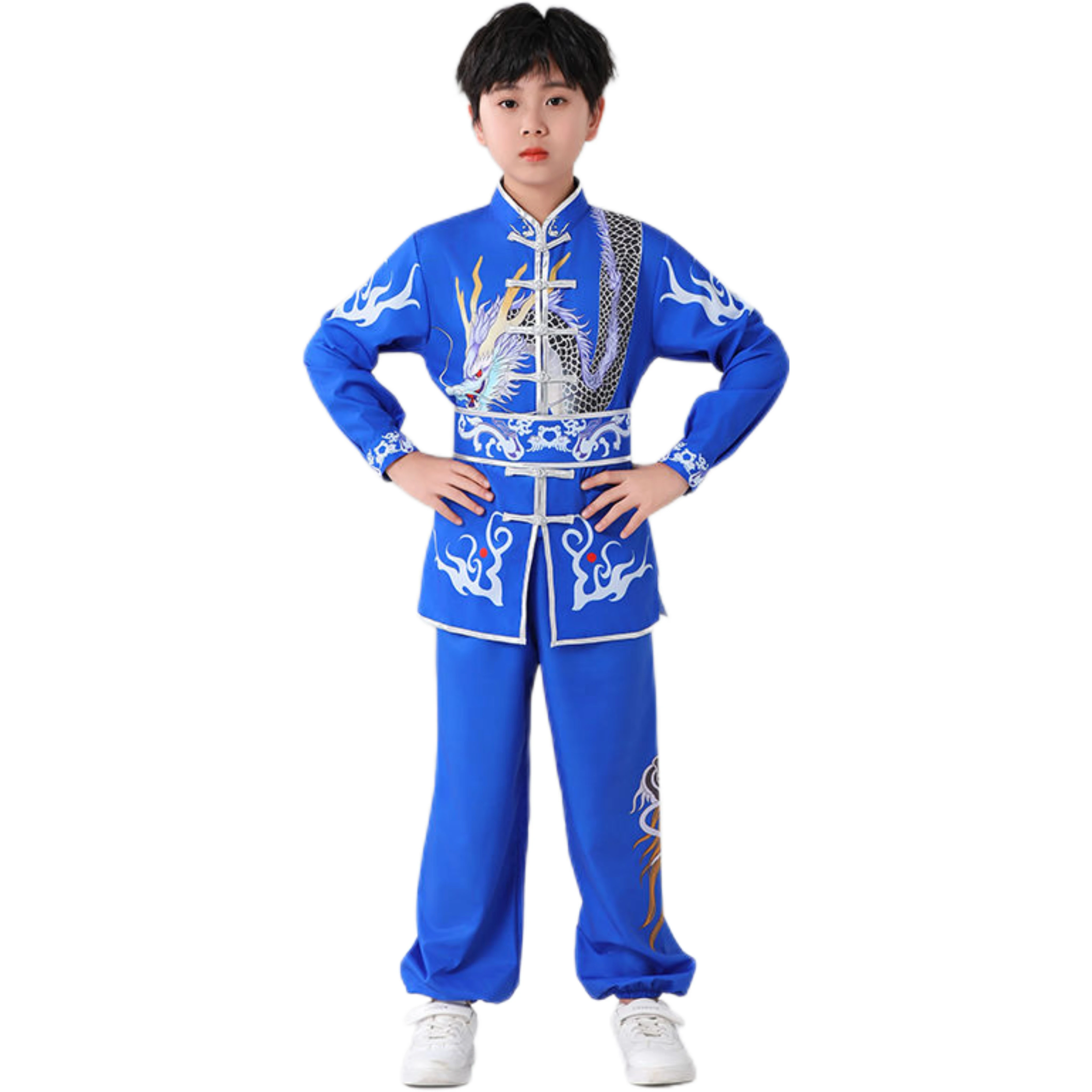 Unisex Chinese Children Traditional Tai Chi WuShu Kung Fu Martial Arts Set Vintage Performance Suit Dragon Print Kung Fu Suit