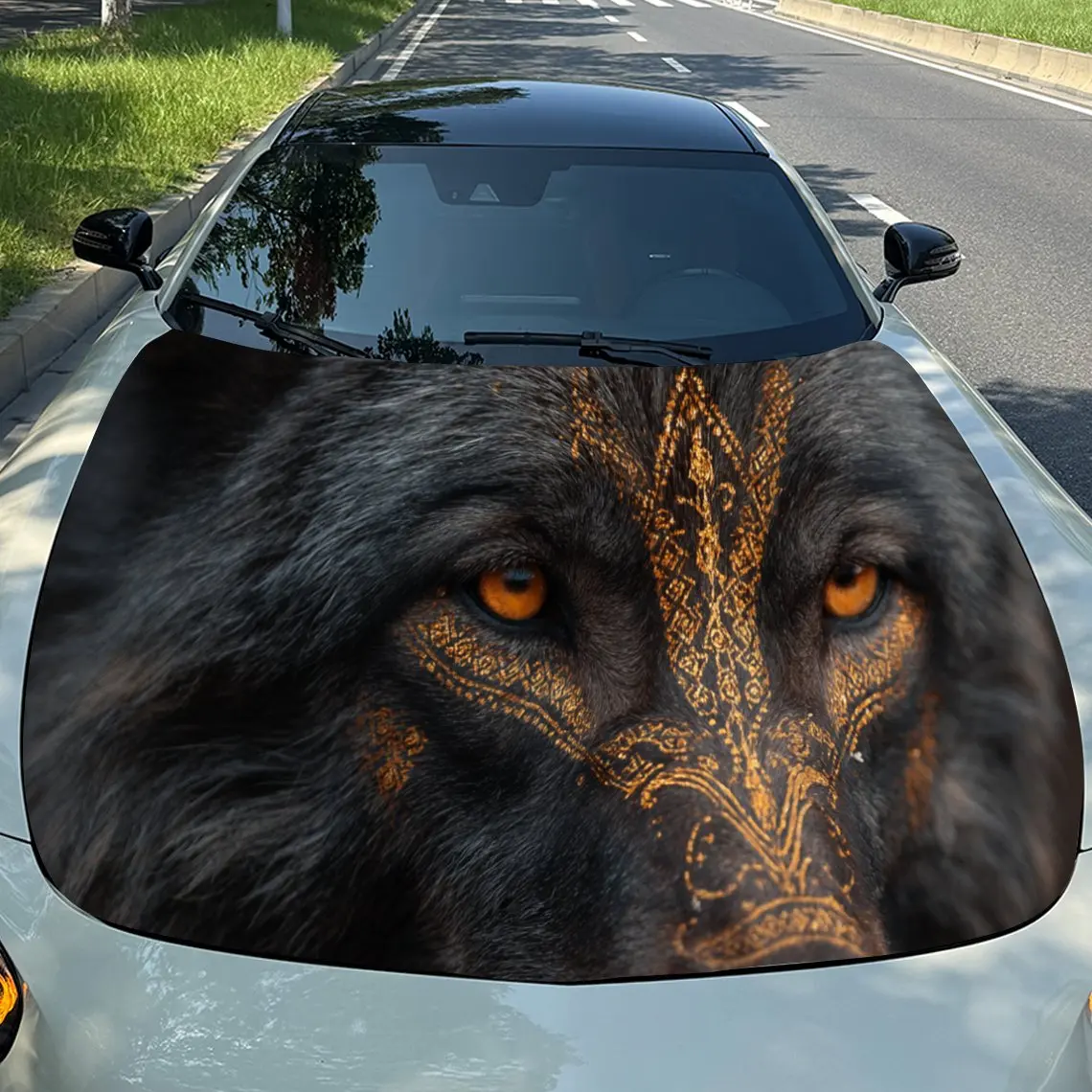 

Виниловые обертывания для автомобиля из ПВХ с художественным мистическим рисунком волка, самоклеящаяся водонепроницаемая наклейка на капот автомобиля, защита украшения автомобиля S