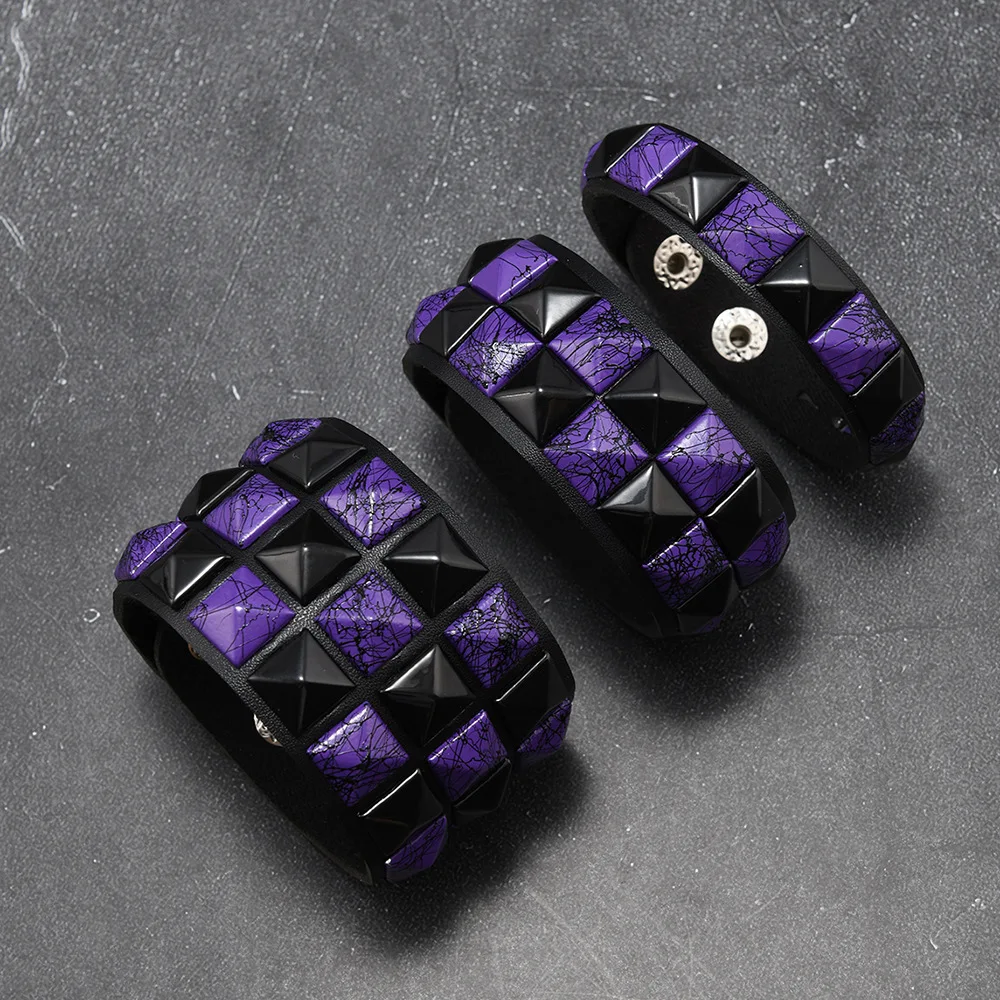 3 قطعة/المجموعة الأزياء المتناقضة المسامير جلدية المعصم الصداقة كبيرة واسعة سوار للذكور الإناث مشبك خمر مجوهرات بسيطة