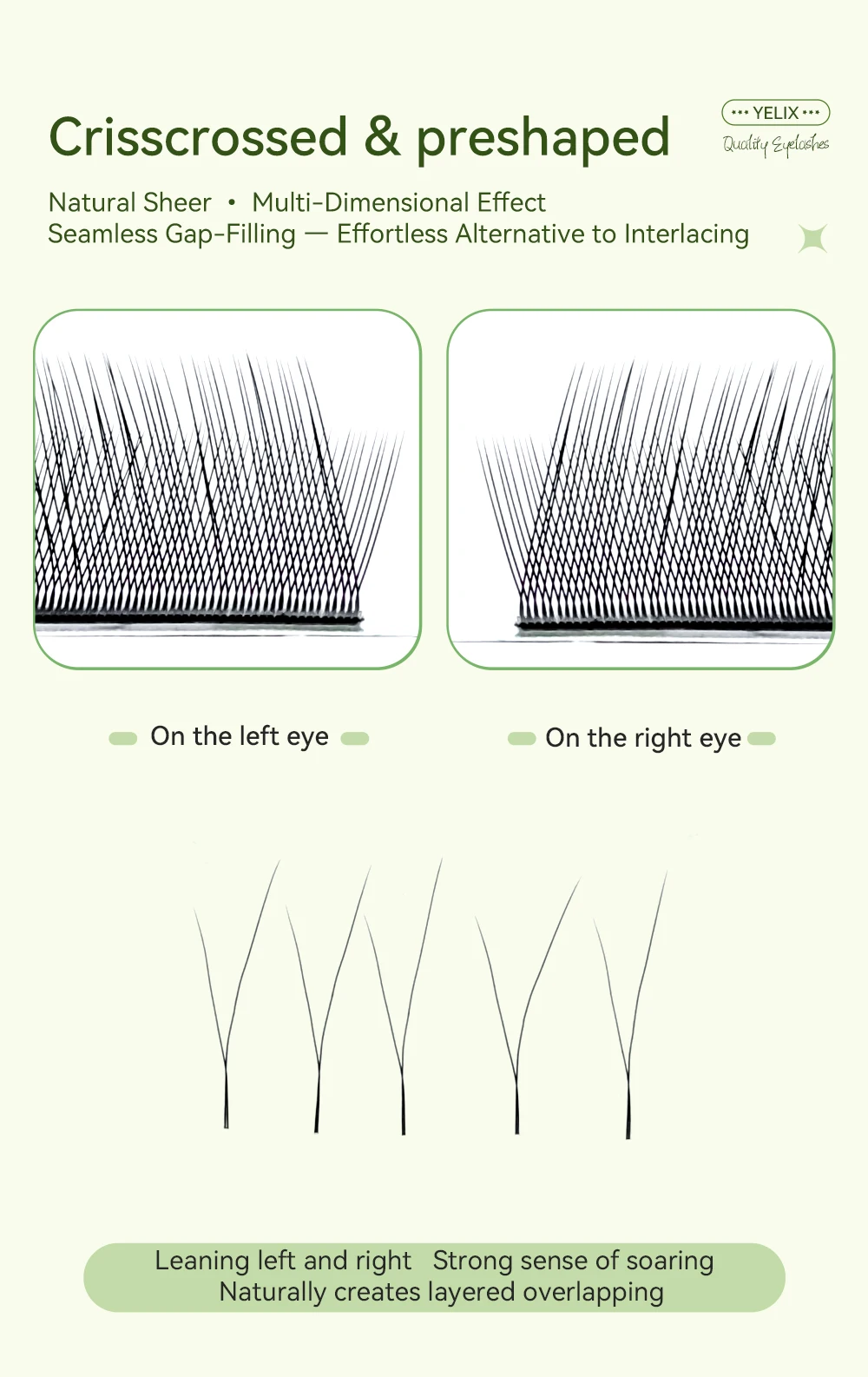 Yelix 2D-Y Fox Wimpernverlängerungen Asymmetrisch Lang Kurz Gemischte Längen Tray Sofortige Flache Basis Großhandel für Wimpernsalons – Detail 4