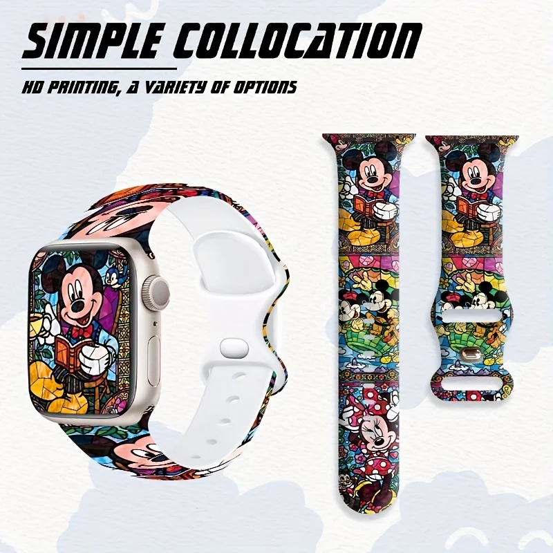 

Painted Glass Disney Mickey Silicone Printed Strap, Suitable For The Full Range Of Sports Replacement Straps For Apple Watch