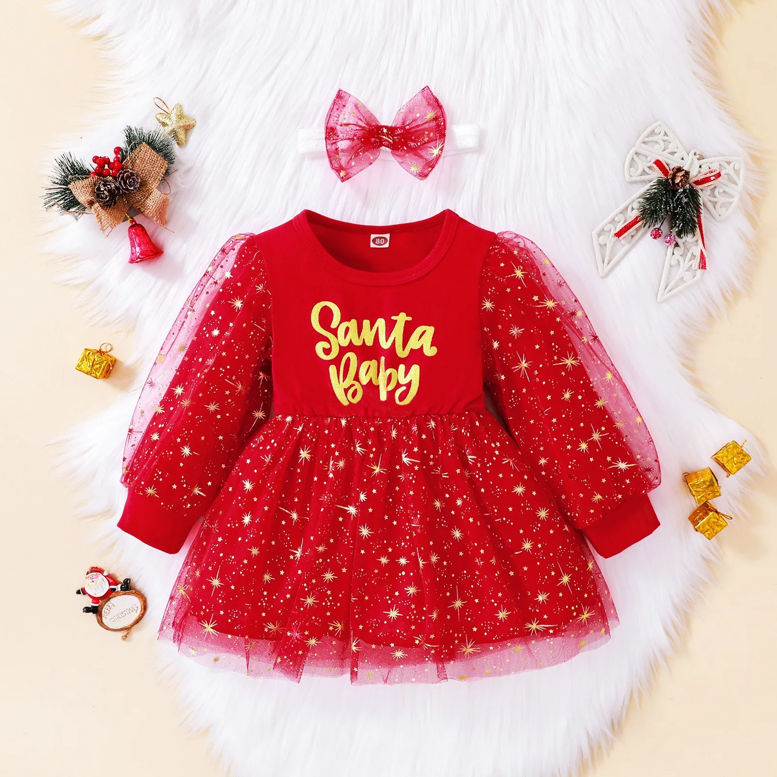 

Autumn New Christmas Baby Girl Red Dress Toddler Infant Kid Girl Sequin Tulle Tutu Party Dresses Long Sleeve Xmas Costumes