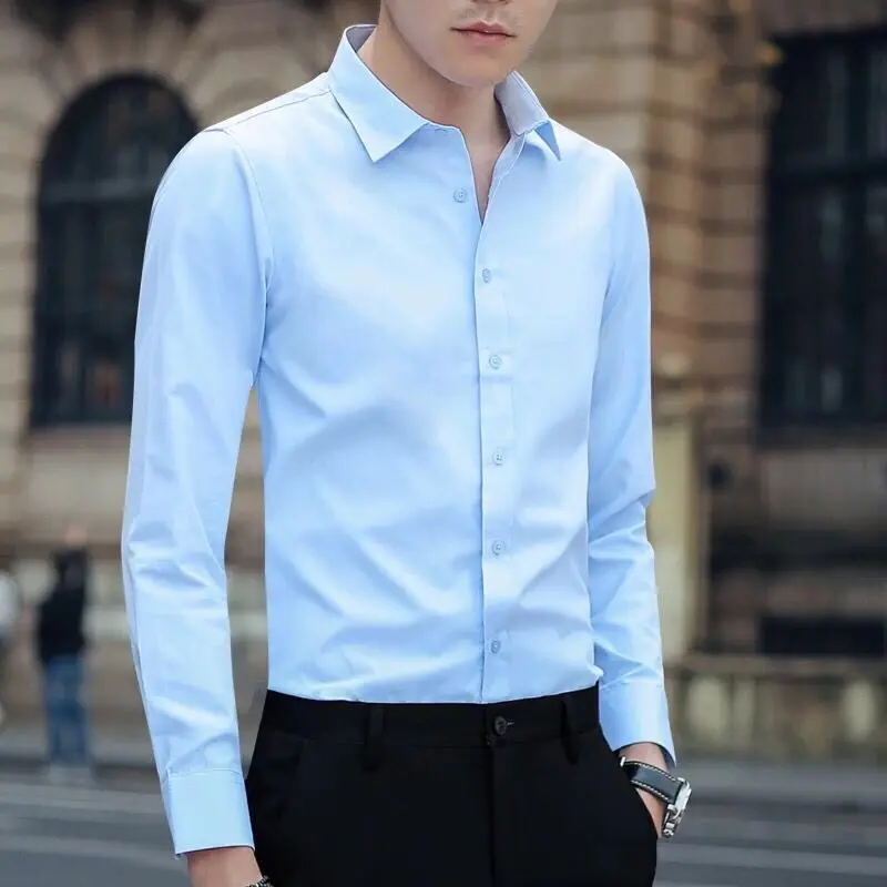 Slim Fit Long Sleeve Men's Shirt Business Workwear Fashionable  Color Comfortable Base Layer Shirt for Youth City Walk