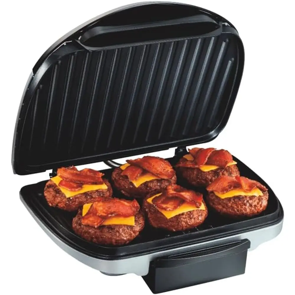 

6-Serving Electric Indoor Grill with 90 sq. in. Nonstick Plates, Floating Hinge, 1200W, Silver