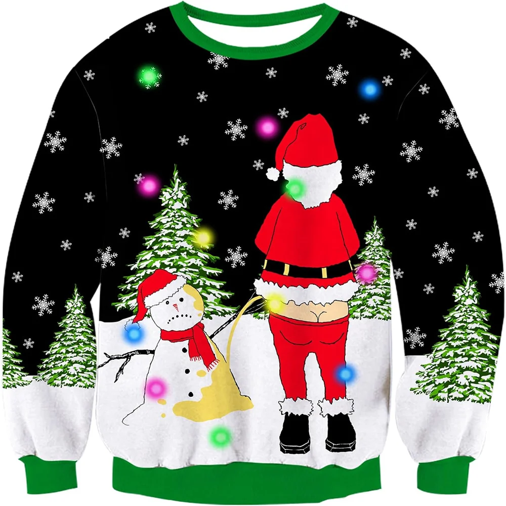 Masculino feminino suéteres de natal impresso engraçado pulôver em torno do pescoço manga longa malha camisola de natal jumper S-3XL outono inverno 2025 ﻿