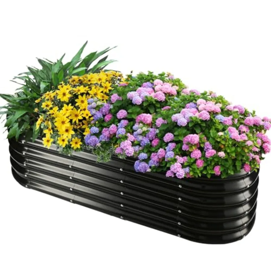 

Высокая овальная металлическая грядка для сада 5x2 фута (150x60 см) для цветов, трав и овощей, черная, 60x24x16.5 дюймов, 0.8 мм