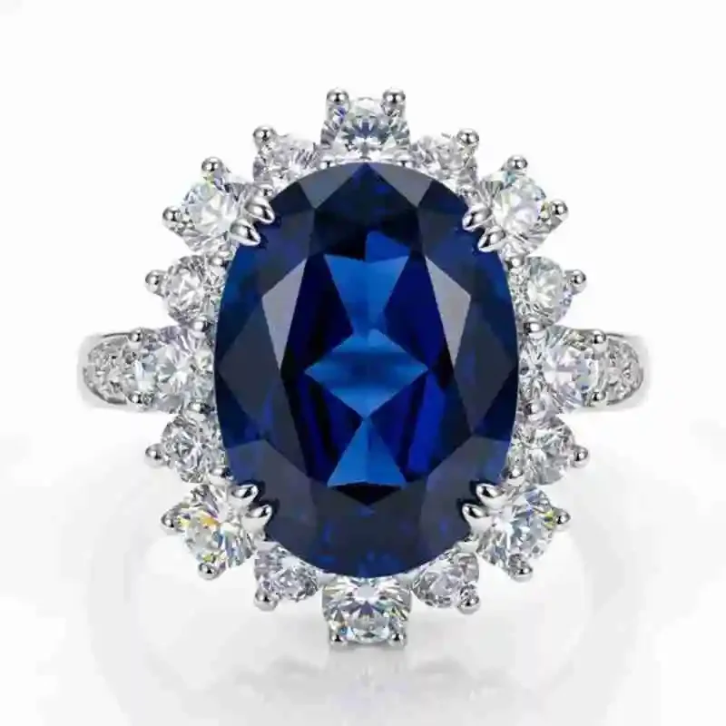 Yaranyan 925 Sterling Silver 8 CT Oval Cut Lab Sapphire Ruby High Carbon Diamonds Gemstone Wedding Engagement Ring Fine Jewelry