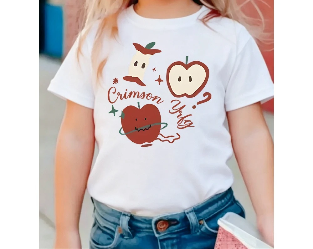 Children's T-shirt Loose Comfortable Soft Skin Friendly Fashionable Simple Versatile Apple Print Short Sleeved Top