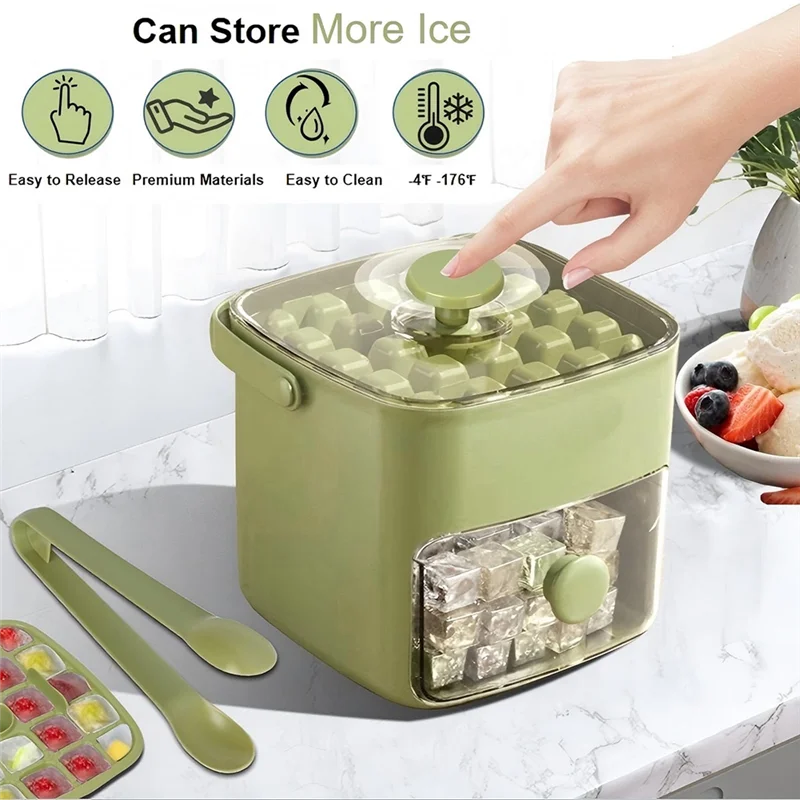 

A84E-Ice Storage Box Ice Mold Tray With Lid& Bin Ice Maker For Freezer Ice Trays Kitchen Tools-Ice Containers-Ice Molds
