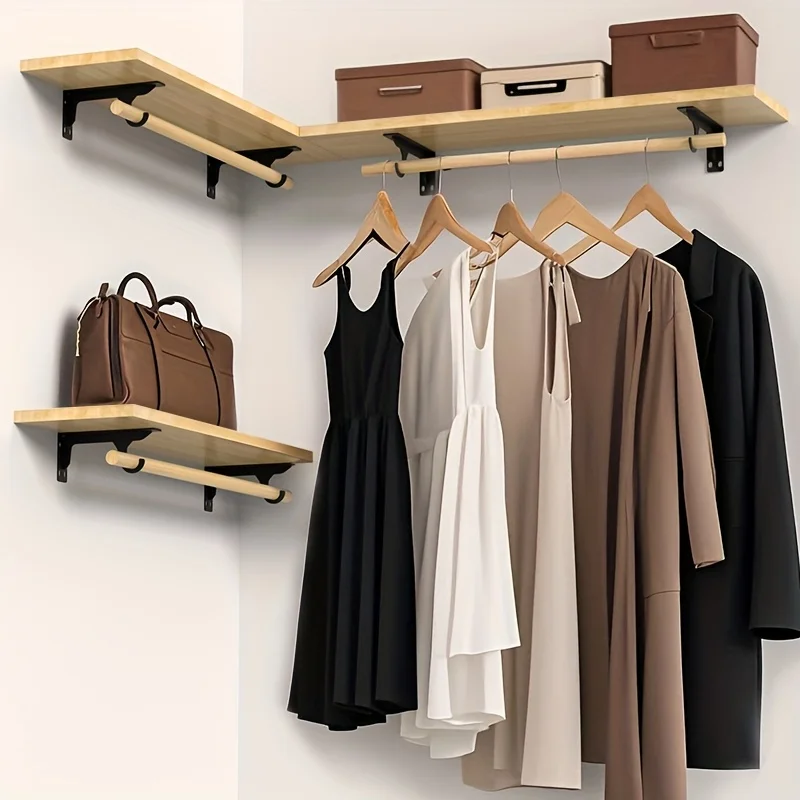 2Pcs Hooks Sturdy Triangle Shelf Support Bracket Heavy-Duty Metal Wall  for Wardrobe Durable Furniture Hardware Organizer