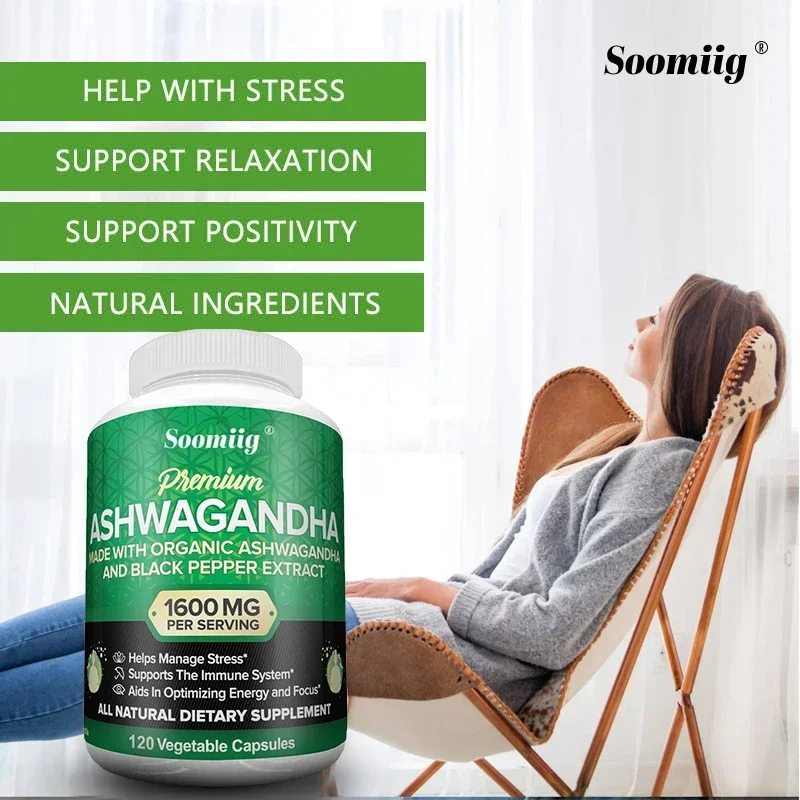 Organic Ashwagandha 1600 mg - 120 Vegetarian Capsules Pure Organic Ashwagandha Root Extract - Relieve Stress, Improve Mood