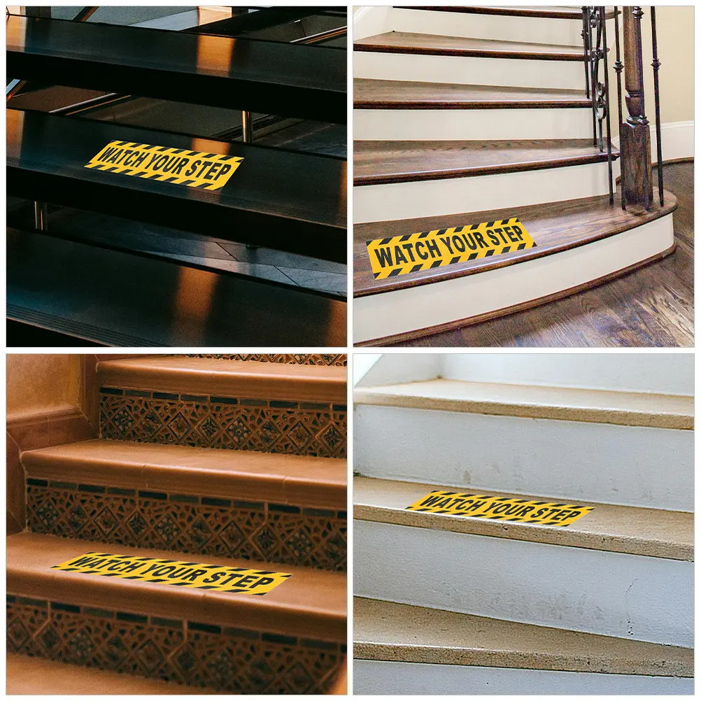 

4Pcs Watch Your Step Warning Stickers Anti Slip Floor Safety Tape Stairs Caution Sign Indoor Outdoor Use Stair Grip Tape