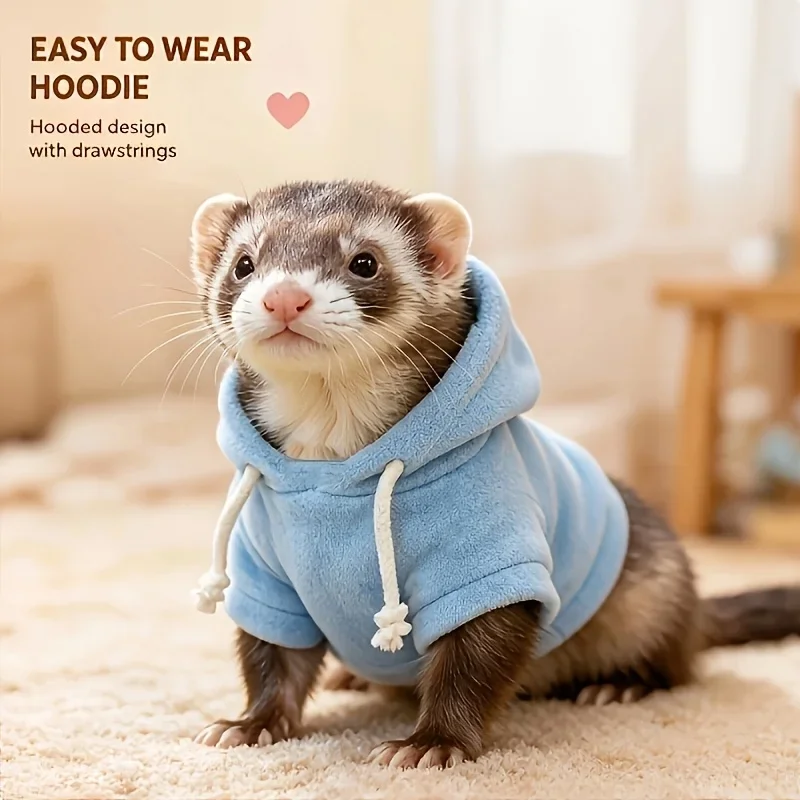 Einfarbiger Haustier-Hamster-Hoodie, Weicher Bequemer Pullover mit Kordelzug, Warme Winterkleidung für Kleine Tiere – Detail 2