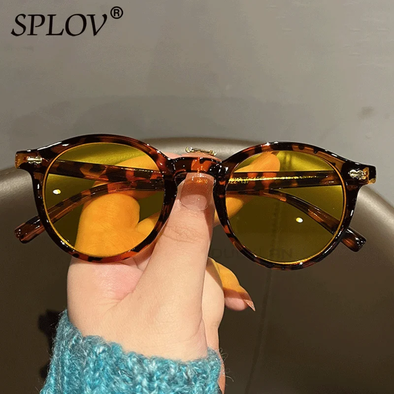 Gafas de sol redondas para mujer y hombre, lentes de sol de marca de lujo, pequeñas, Vintage, color amarillo y negro, gafas de conducción UV400