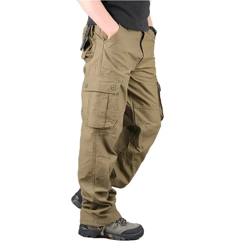 Men Cargo Pants Cotton Casual Multi Pockets Military Tactical Pants Male Outwear Loose Straight slacks Long Trousers Size 29-44