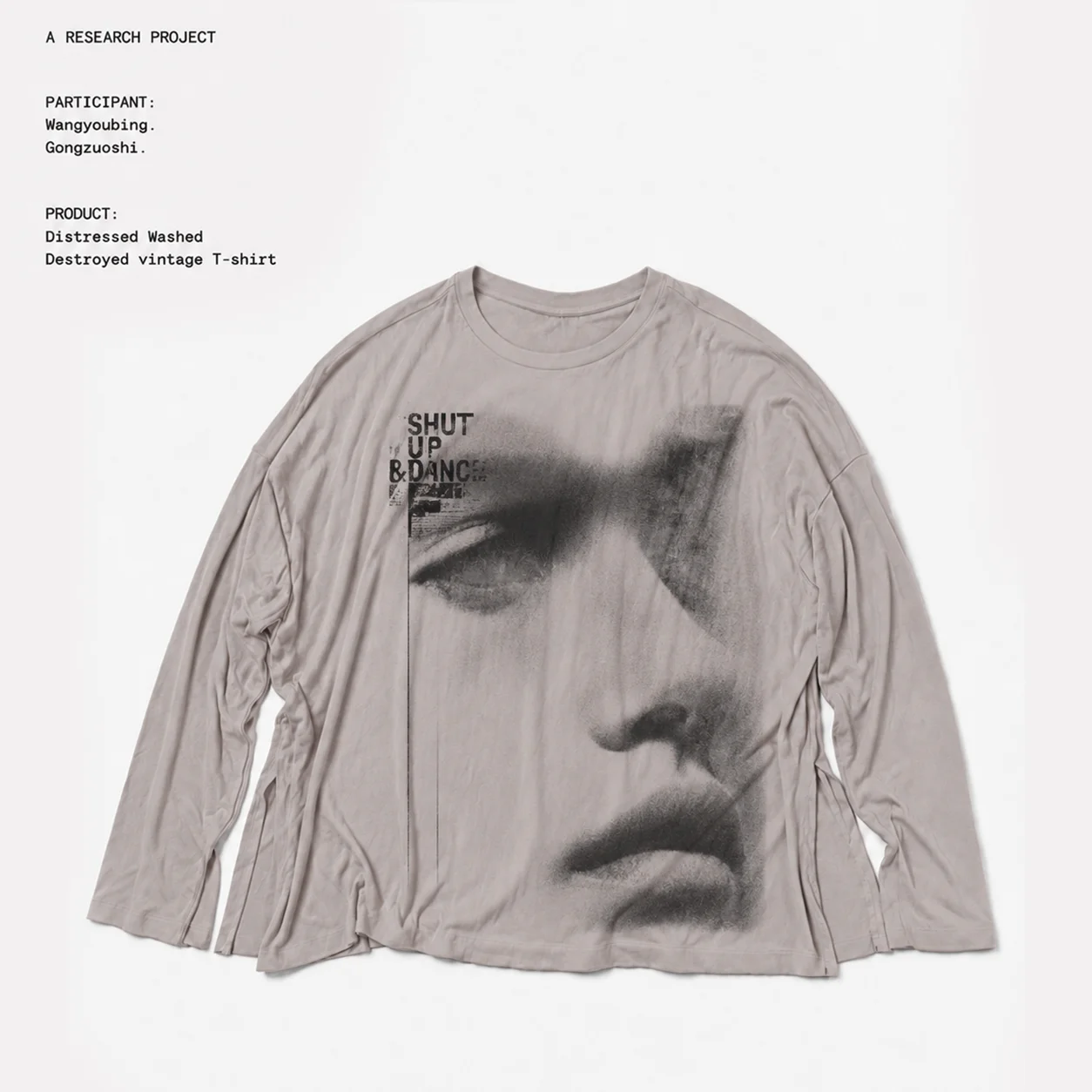 Dark Style Artistic Printed Long Sleeve T-Shirt Loose Fit Face Blur Streetwear Cotton Youth Fashion Shoulder Drop round Neck
