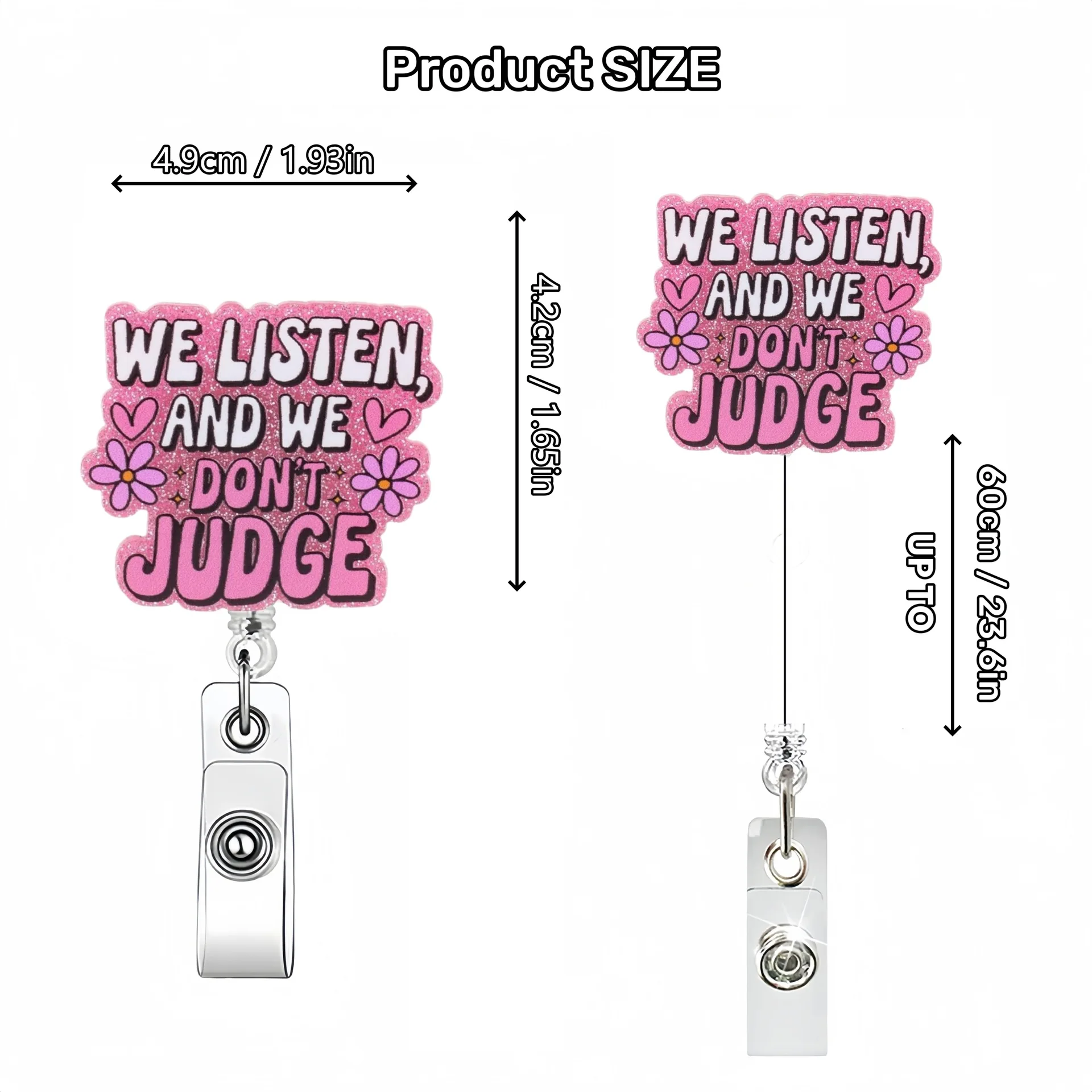 New Arrial 1 Piece Shiny Acrylic Retractable Nurse Badge Reel Anime Cat Frog Strawberry Name Tag ID Card Holder Alligator Clip