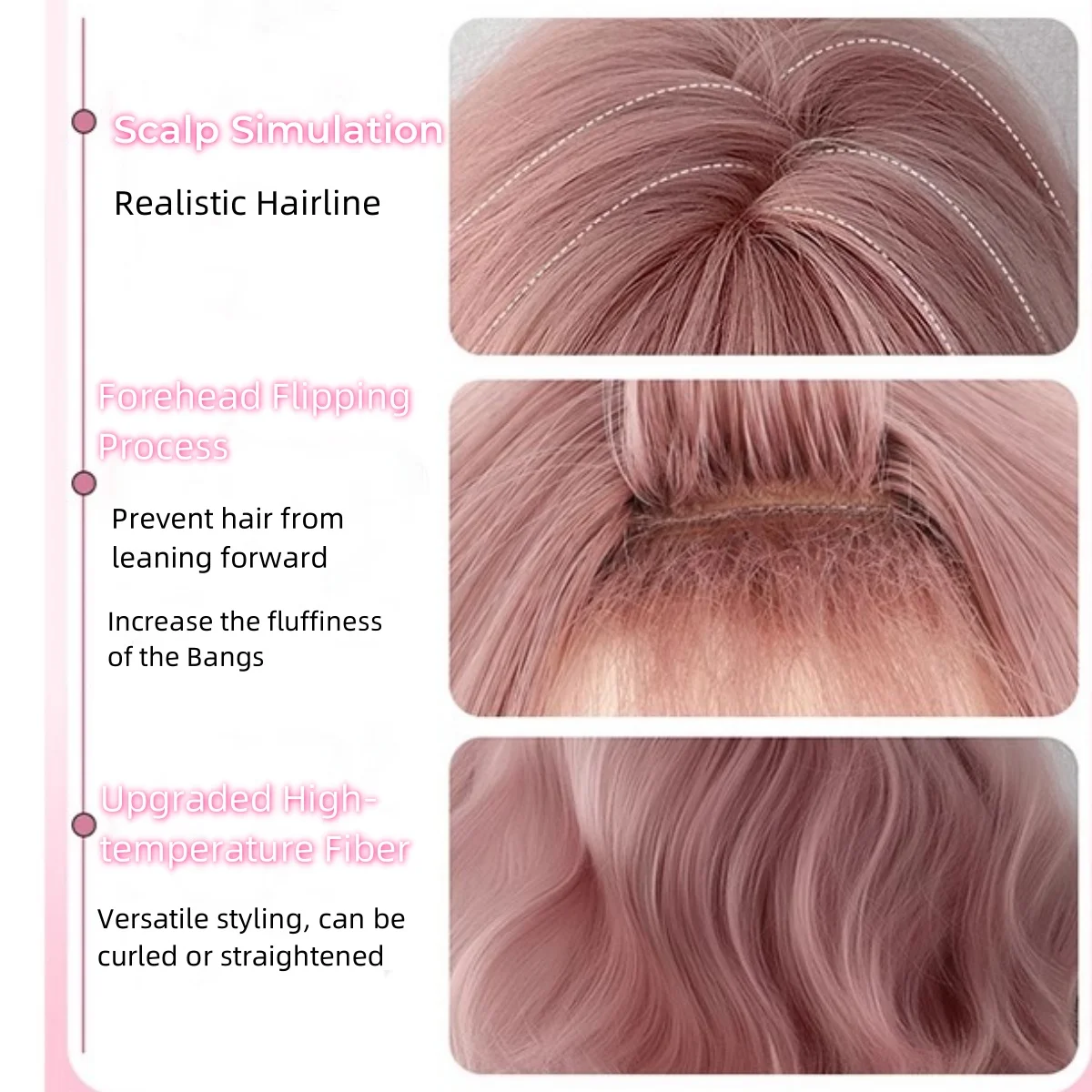 Short Pink Lolita Hair High Quality Synthetic Wigs with Bangs Short Pink Curly Bob Hair Fake For Women Lolita Heat Resistant