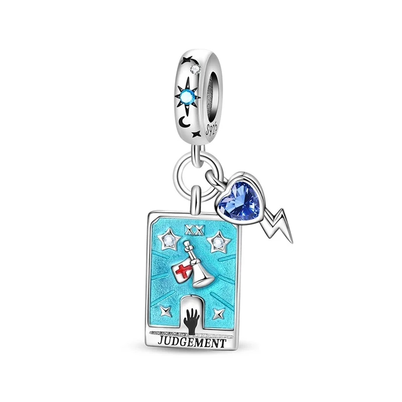 925 Sterling Silver Trial Tarot Card Charms Bead Sparkling CZ Zircon Dangle Fit Original Bracelet DIY Women Jewelry
