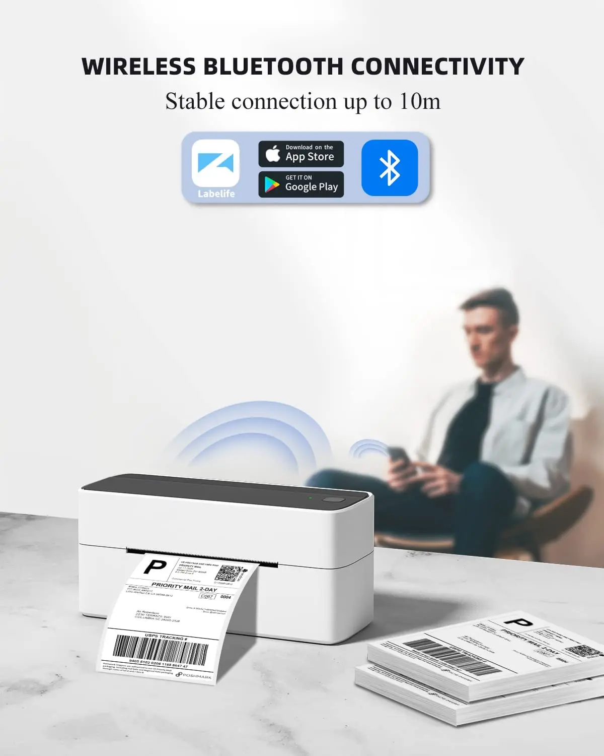 Phomemo PM241 Thermal Bluetooth Address Label Printer Wireless Shipping Policy Printer Compatible for iPhone Mac Windows Android