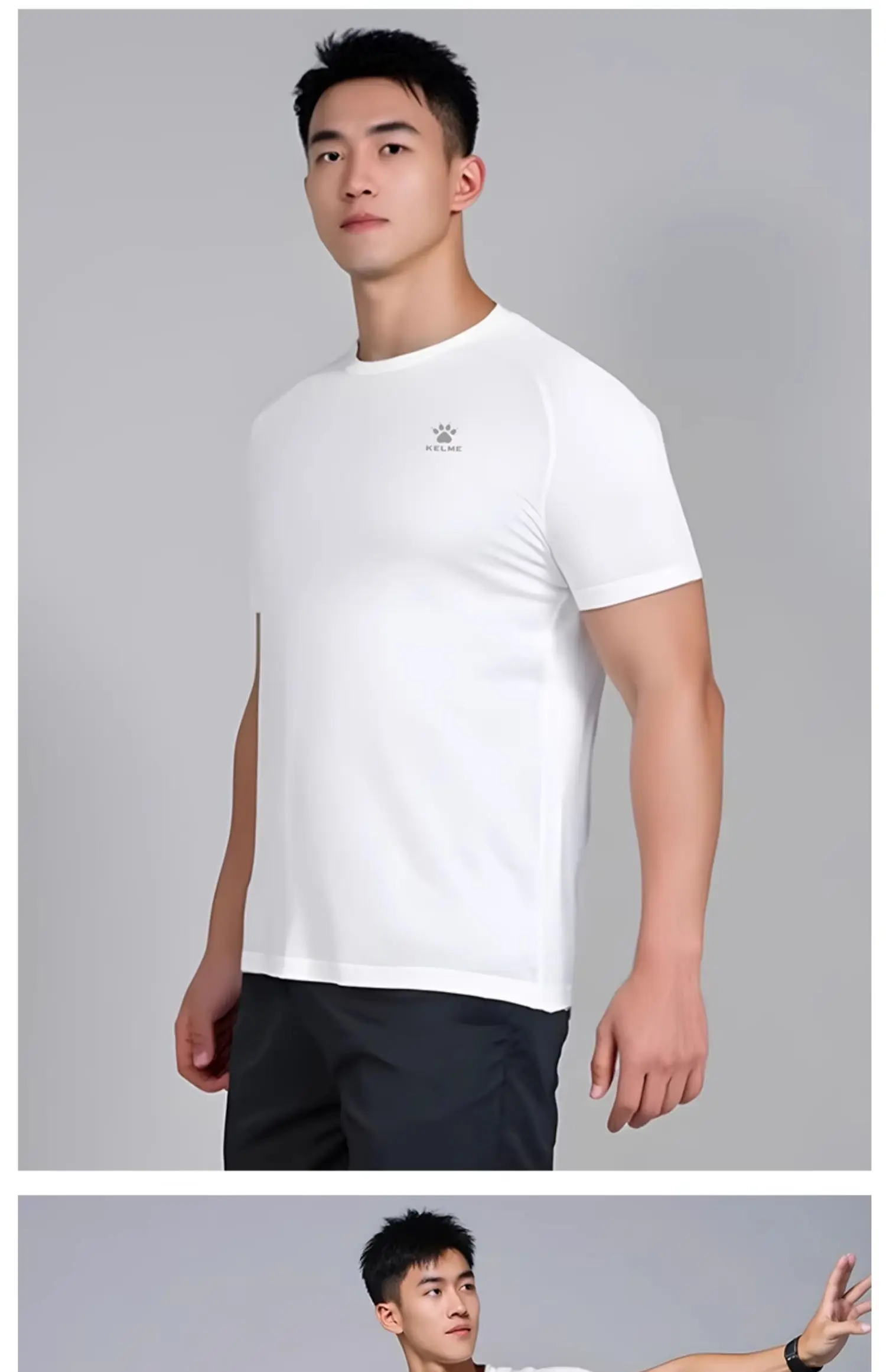 Kelme Herren-Sport-T-Shirt, Eisseide, Fußball, schnell trocknend, kurzärmelig, Fitness, Outdoor, Laufen, Training, atmungsaktiv – Detail 2