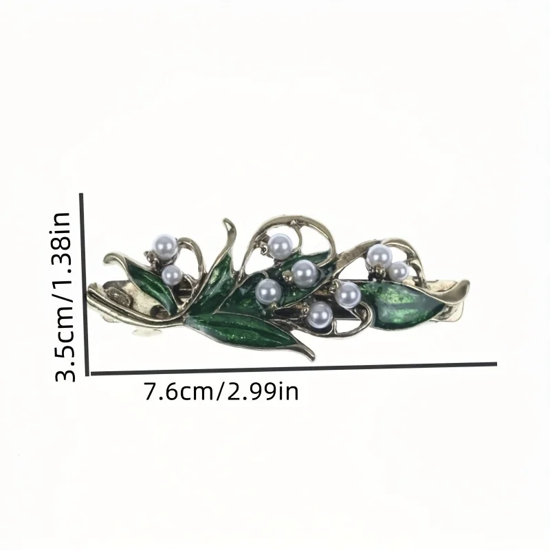 1 fermaglio per capelli con perla verde, fermaglio a molla con fiocco