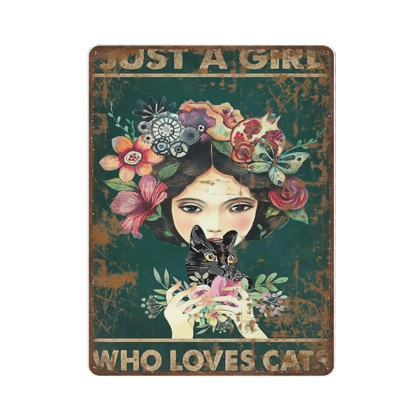 Antique Durable Thick Metal Sign,Just A Girl Who Loves Cats Tin Sign,Vintage Wall Decor，Novelty Signs for Home Kitchen Cafe Bar