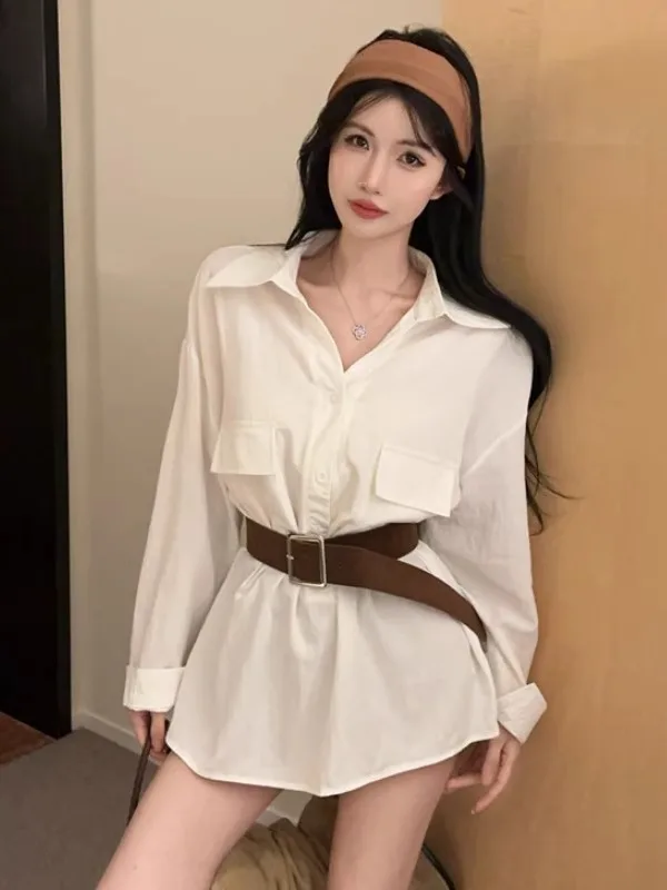 

Casual Fashionable Long Sleeve Shirt Women's Style Belted Turn-down Collar Anti-aging High-end Feel Autumn New Arrival