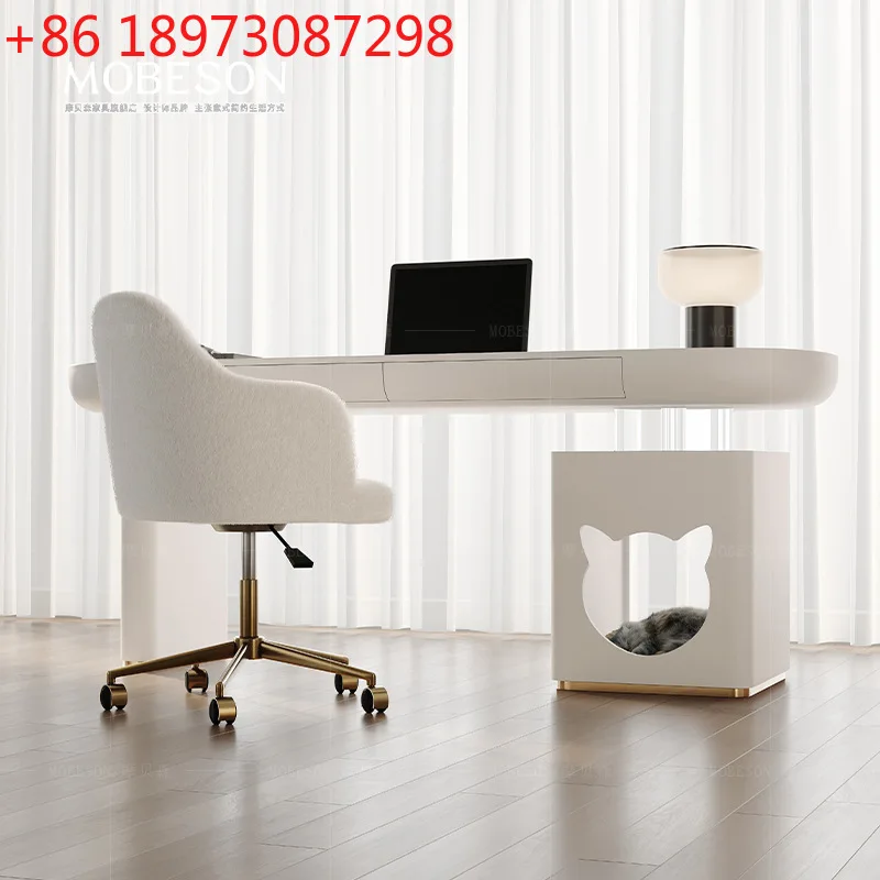 

With cat cabinet #desk Italian suspension study desk light luxury modern high sense household acrylic electric