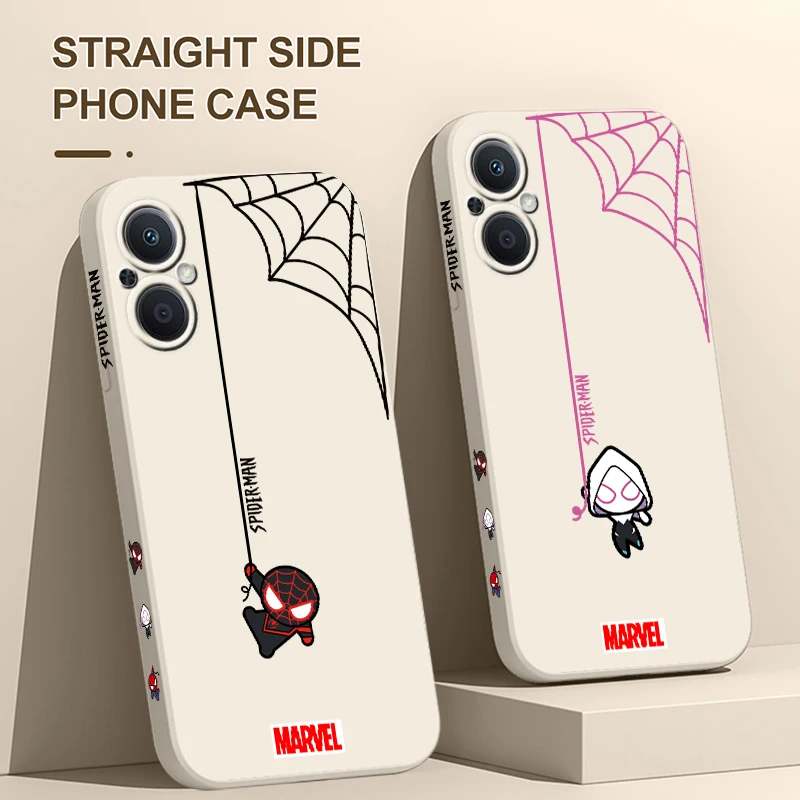 

Marvel Spiderman Phone Case For OPPO Find X5 X3 X2 Lite Pro Neo A5 A53 A94 4G 5G Liquid Left Rope Soft Cover