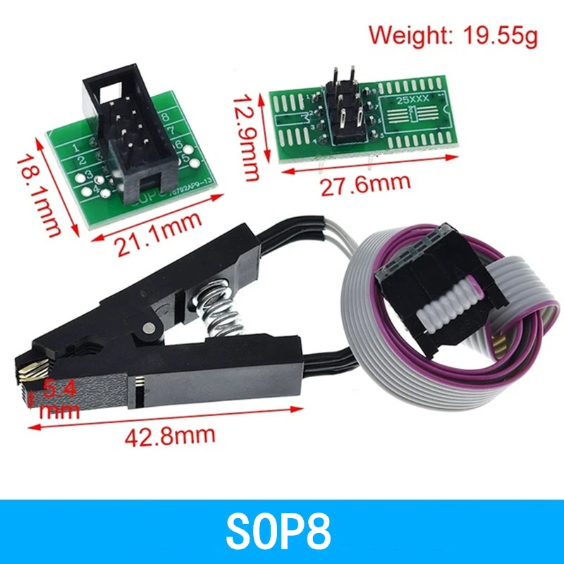 Juego completo de programador, módulo de programación USB de la serie 24 y 25, clip de prueba SOIC8 SOP8